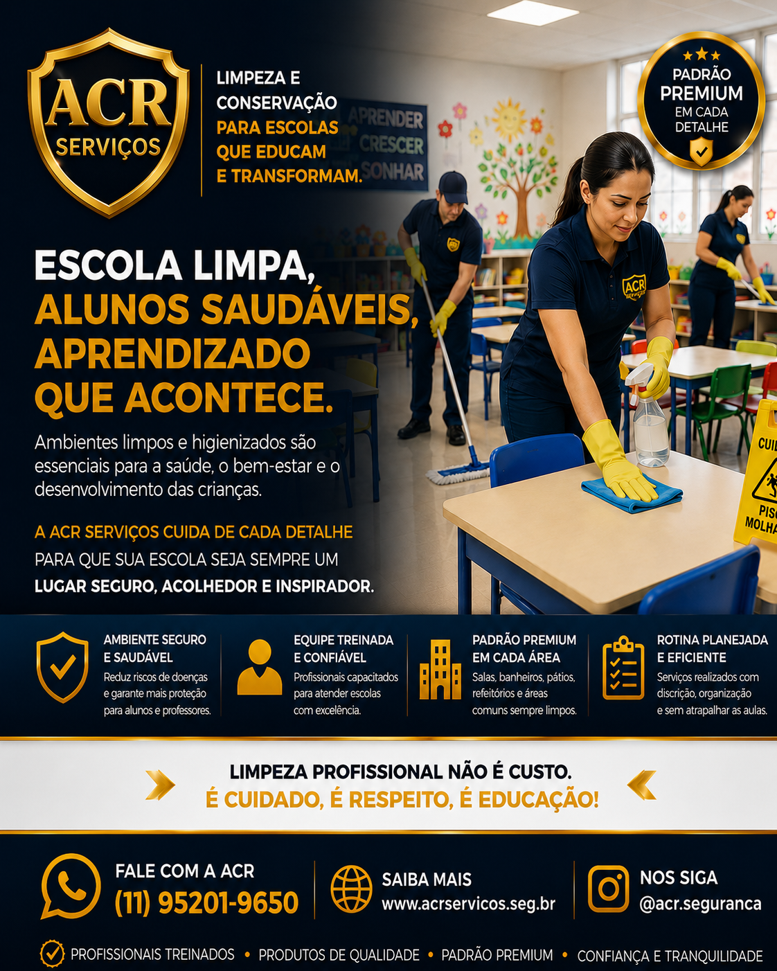 Limpeza e conservação para escolas da ACR Serviços em São Paulo